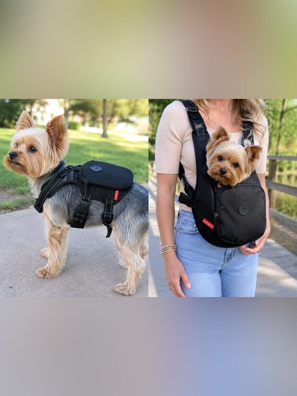 Hands-Free Black Dog Carrier Backpack and Harness Combo